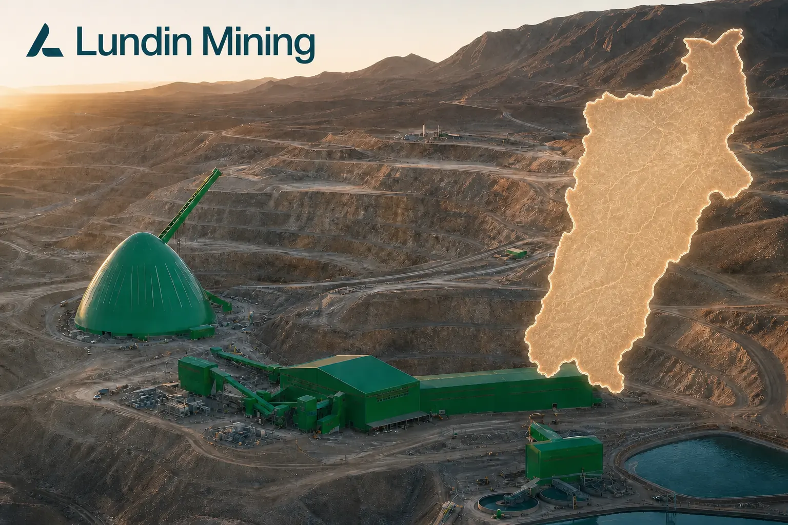 Vista aérea de la faena Candelaria de Lundin Mining en la Región de Atacama